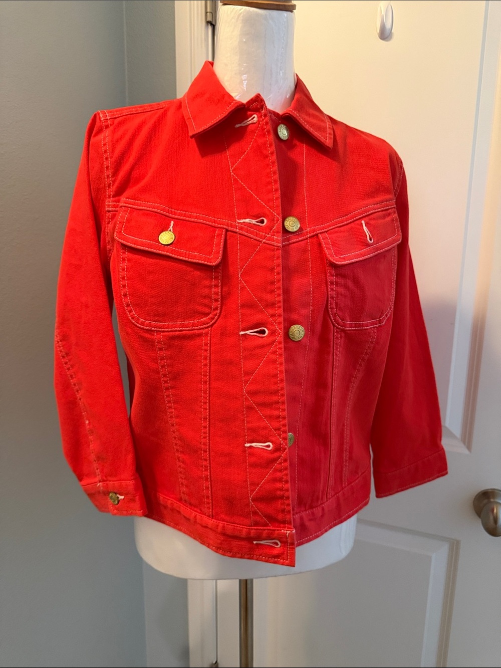 Lauren Ralph Lauren Orange/Red Denim Jacket with Gold Buttons